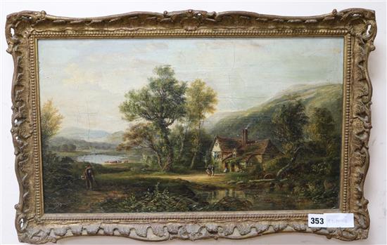 Hewes Tall, oil on canvas, Figures in a pastoral landscape, signed and dated 186?5, 30 x 50cm